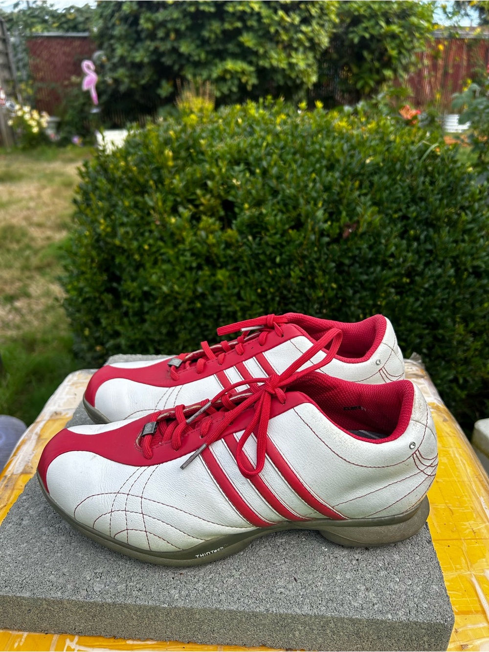 Adidas women’s Red & White Leather Athletic Golf Sneakers Size 7.5